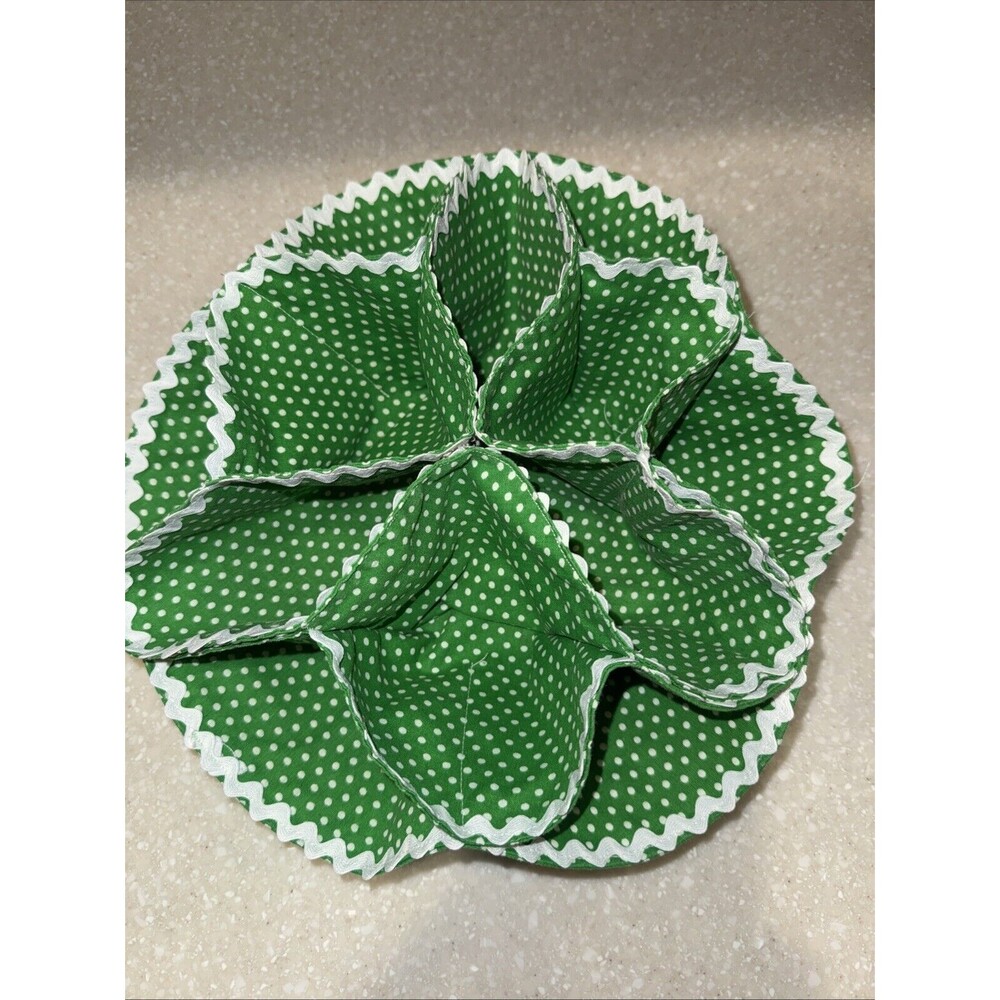Vintage Bread Roll Biscuit Cozy Holder Liner Warmer Green Polka Dot Ric Rac